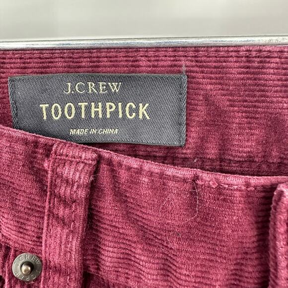 J Crew Size 27 Jeans Red Skinny Ankle Toothpick Bright Vibrant Denim Corduroy - Picture 4 of 5